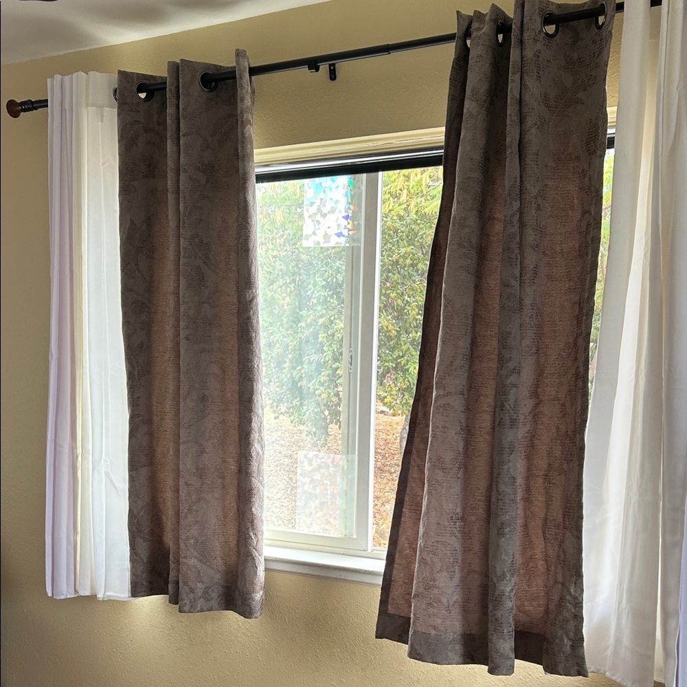 Royal Velvet Brown and Cream Heavy Curtains 50x63 2 panels